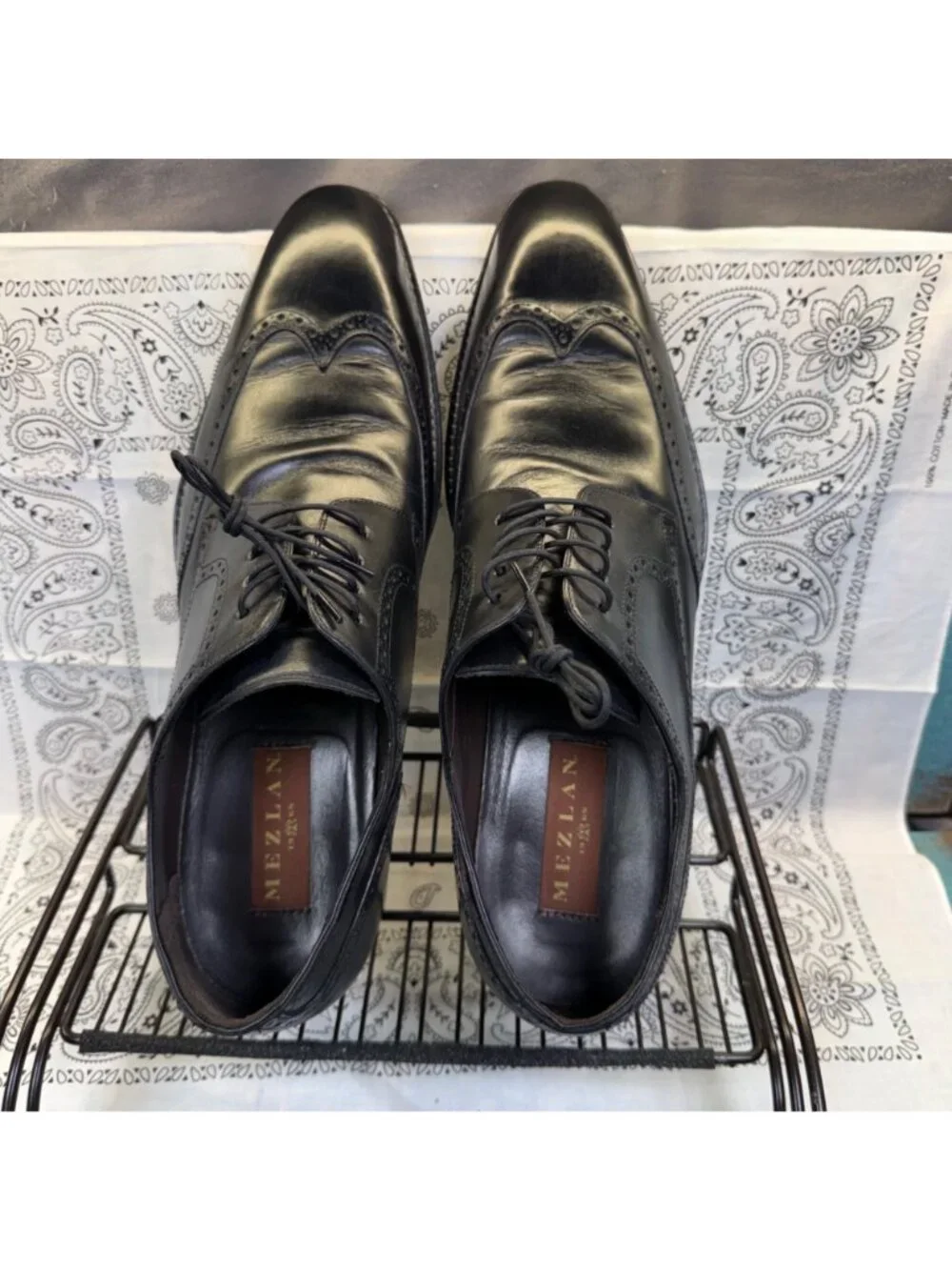 Mezlan Brogue Wing Tip Saddle Black Leather Oxford Made in Spain Men's 13M EUC